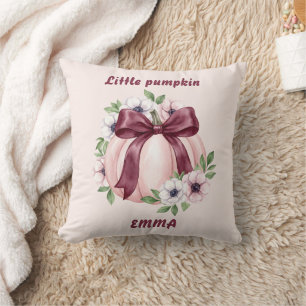 Custom Name Little Pumpkin Floral Watercolor Cushion