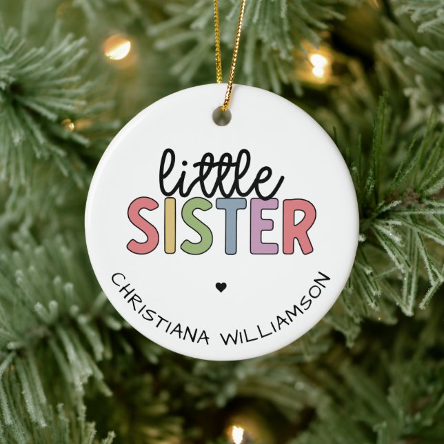 Custom Name Little Sister Cute Personalised Ceramic Tree Decoration (Tree)