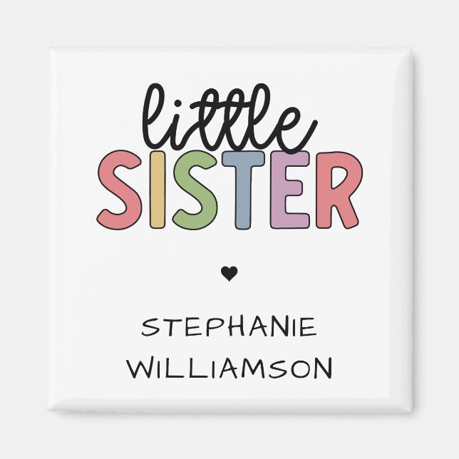 Custom Name Little Sister Cute Personalised Magnet (Front)