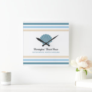 Custom Name & Location Beach House Square Wall Clock
