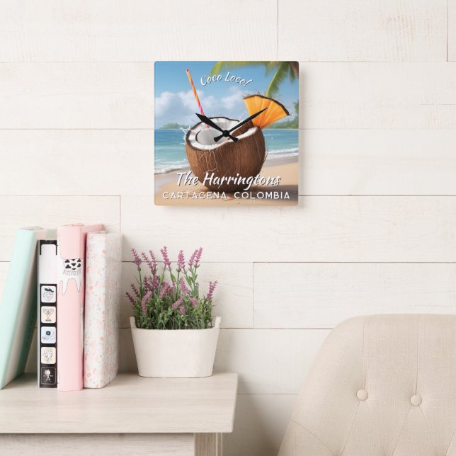 Custom Name & Location Coco Loco Square Wall Clock (Reading Room)