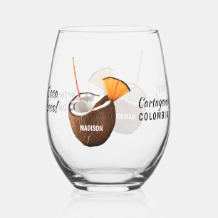 Custom Name & Location Coco Loco Stemless Wine Glass