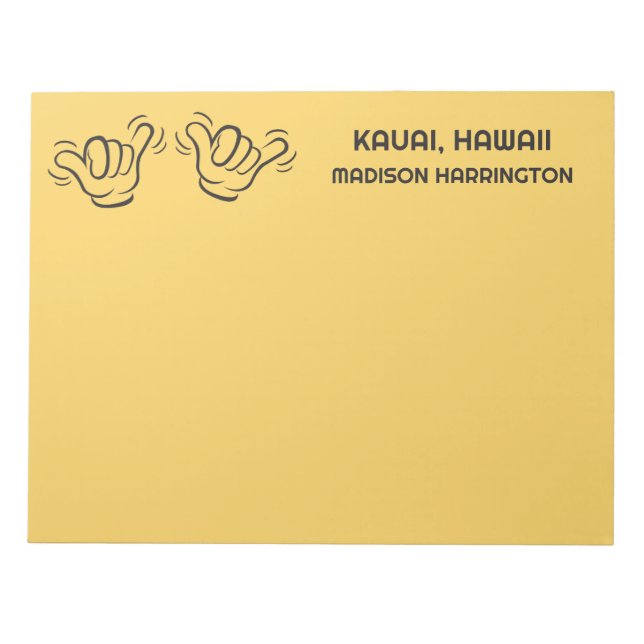 Custom Name, Location & Colour Shaka Notepad (Front)