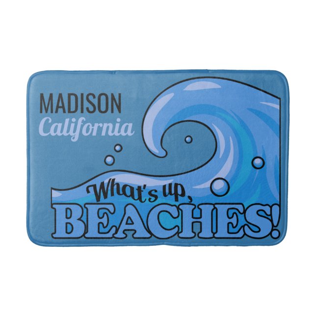 Custom name & location Funny Beach Wave bath mat (Front)
