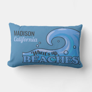 Custom name & location Funny Beach Wave pillow