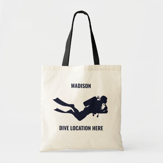 Custom Name & Location Scuba Diver Tote Bag (Front)