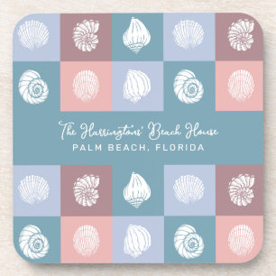 Custom Name & Location Seashells Pattern Coaster