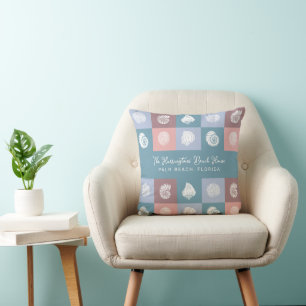 Custom Name & Location Seashells Pattern Cushion
