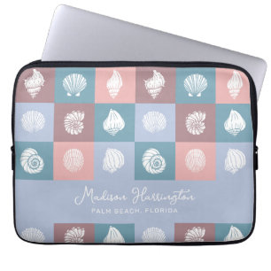Custom Name & Location Seashells Pattern Laptop Sleeve
