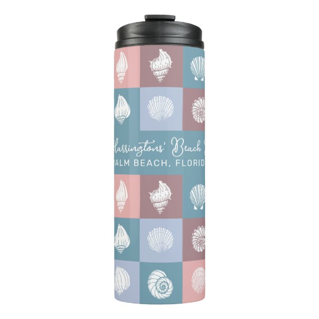 Custom Name & Location Seashells Pattern Thermal Tumbler (Front)