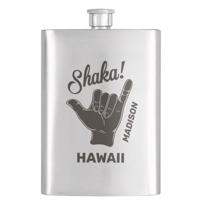 Custom Name & Location Shaka Hip Flask (Front)