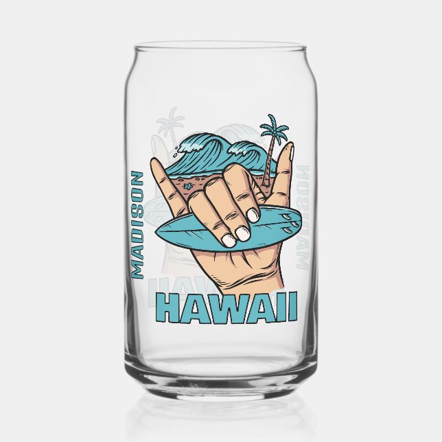 Custom Name & Location Surf Shaka Can Glass (Back)
