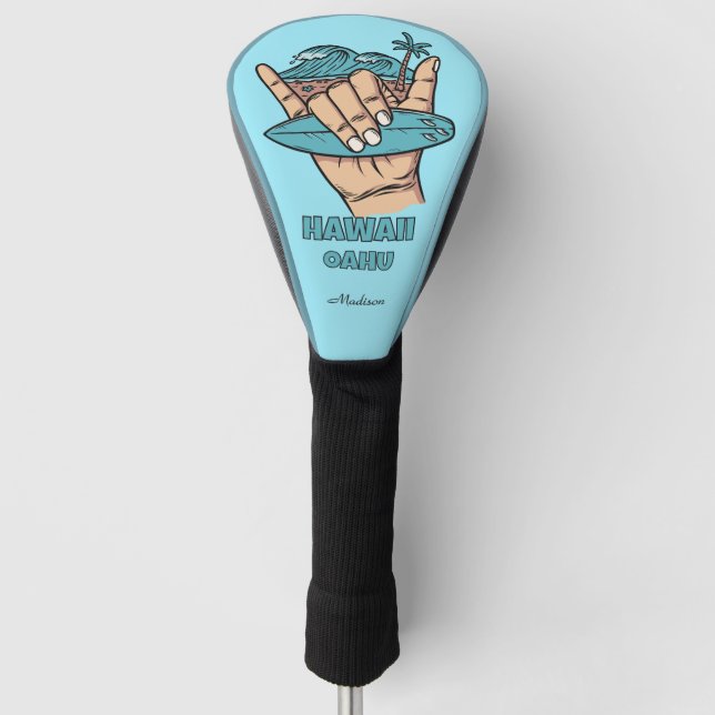 Custom Name & Location Surf Shaka Golf Head Cover (Front)