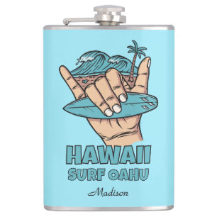 Custom Name & Location Surf Shaka Hip Flask
