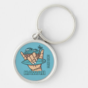Custom Name & Location Surf Shaka Key Ring