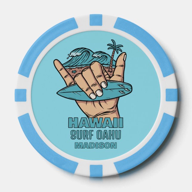 Custom Name & Location Surf Shaka Poker Chips (Front)