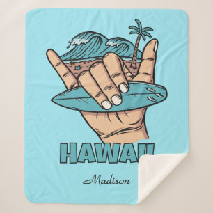 Custom Name & Location Surf Shaka Sherpa Blanket
