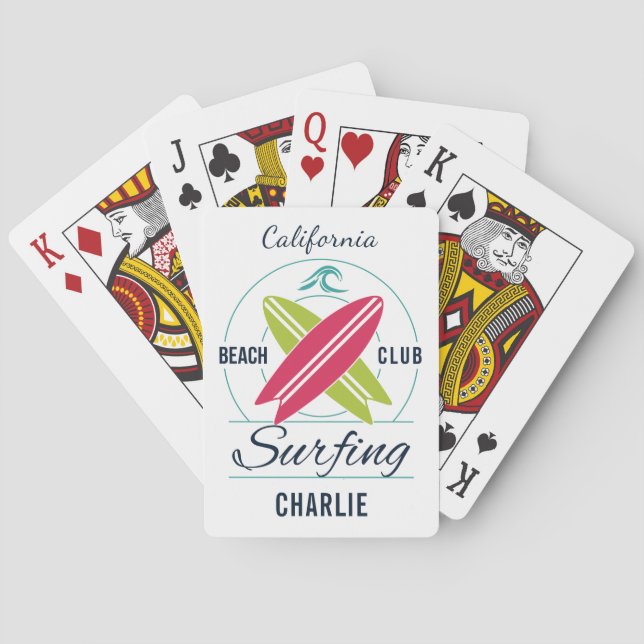 Custom Name & Location Surfer playing cards (Back)