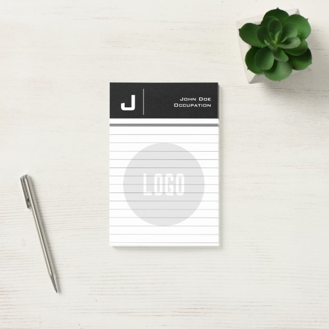 Custom Name & Logo Clean Simple Minimalist Black Post-it Notes (Office)