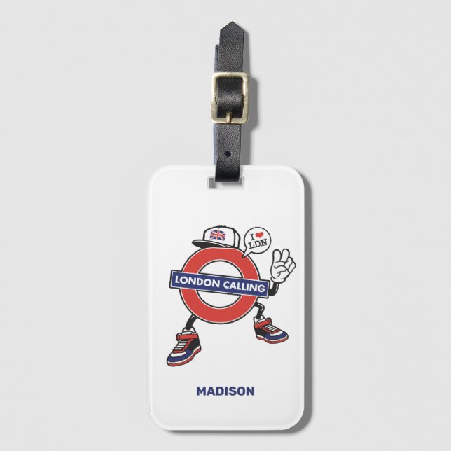 Custom Name London Calling Luggage Tag (Front Vertical)