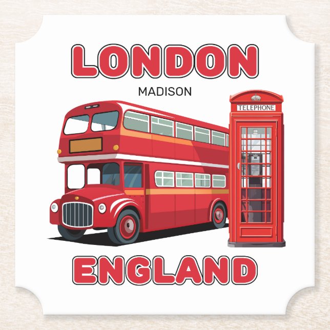Custom Name London England Paper Coaster (Front)