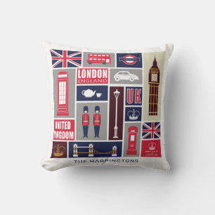 Custom Name London UK Icons Cushion