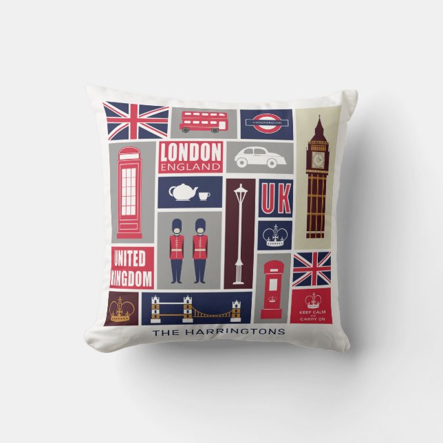 Custom Name London UK Icons Cushion (Front)