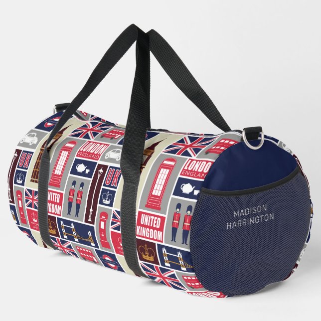 Custom Name London UK Icons Duffle Bag (Right Corner)