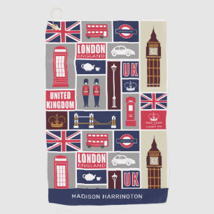 Custom Name London UK Icons Golf Towel