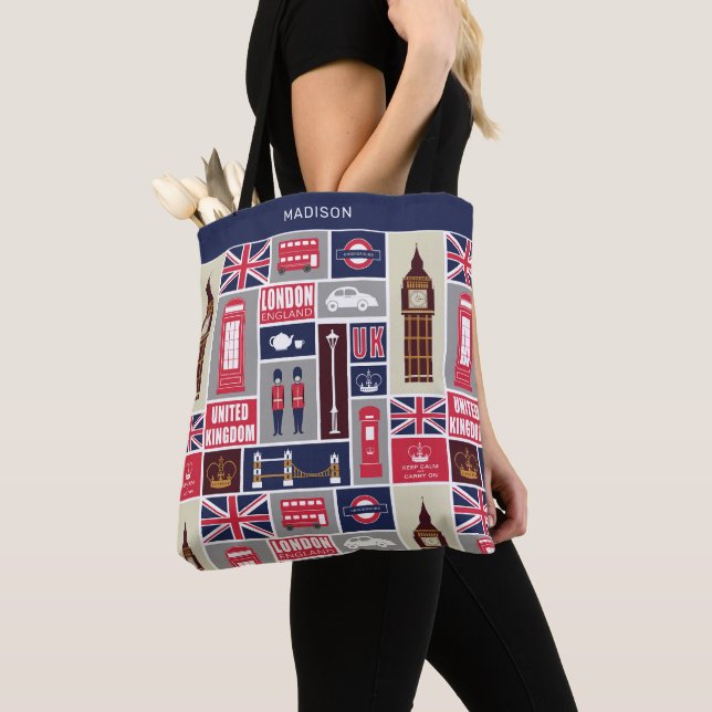 Custom Name London UK Icons Tote Bag (Close Up)