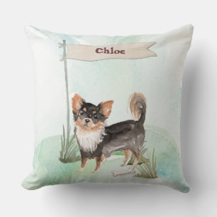 Custom Name Long Haired Chihuahua Pet Dog Cushion