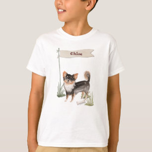 Custom Name Long Haired Chihuahua Pet Dog T-Shirt