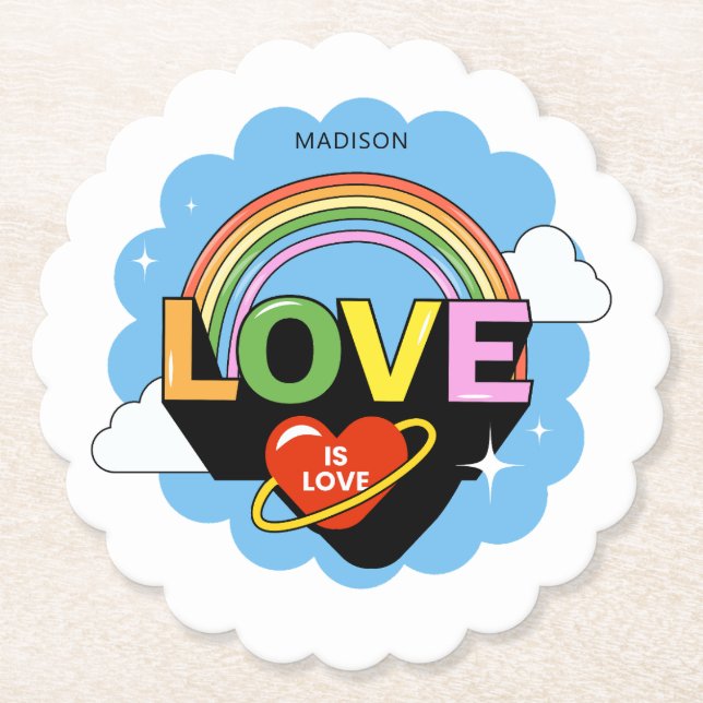Custom Name "Love Is Love" Paper Coaster (Front)