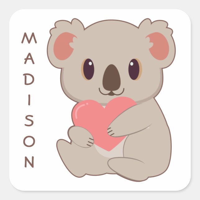   Custom Name Love Koala Square Sticker (Front)