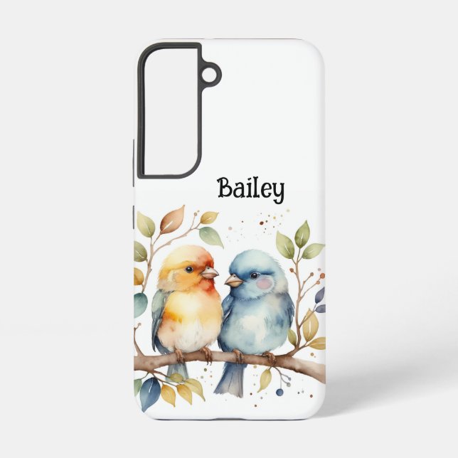 Custom Name Lovebirds Wildlife Nature Animal Art Samsung Galaxy S22 Case (Back)