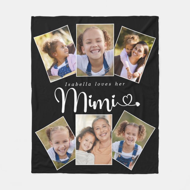 Custom Name Loves Mimi Cute Fun Photo Collage Fleece Blanket (Front)