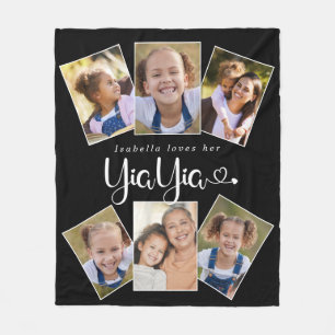 Custom Name Loves Yiayia Cute Fun Photo Collage Fleece Blanket