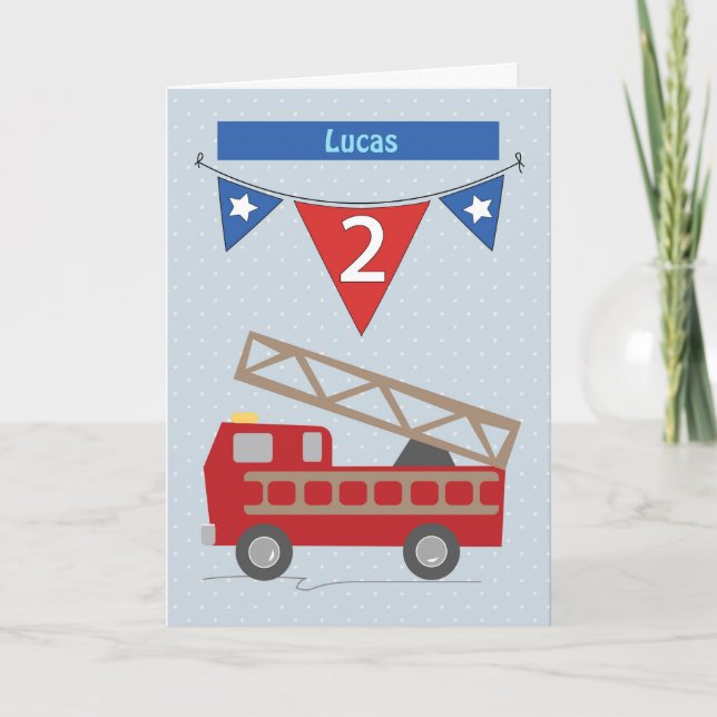 Custom Name, Lucas Custom Age, 2nd Birthday Firetr Card (Front)