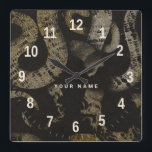 Custom Name Luxury Elegant Black Gold Snakes Square Wall Clock<br><div class="desc">Custom Name Luxury Elegant Black Gold Snakes Animal Square Wall Clock. Create your own stylish home decor. A grunge urban snake pattern,  masculine but very chic,  perfect as unique home decor gift for him and her.</div>