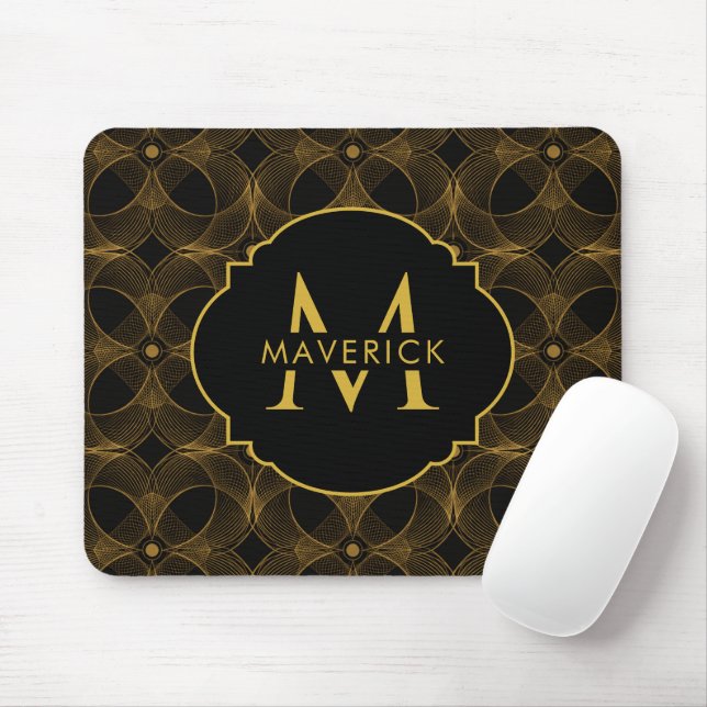 Custom Name Luxury Gold Guilloché Seamless Pattern Mouse Pad (With Mouse)