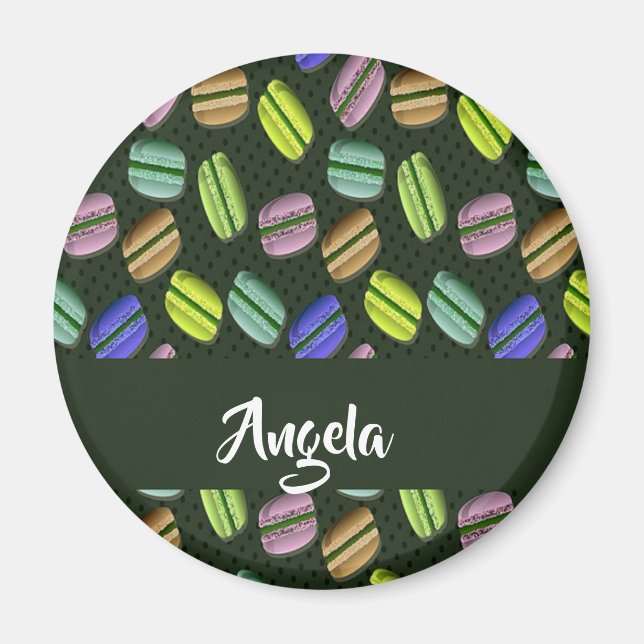 Custom name macaron pattern magnet (Front)
