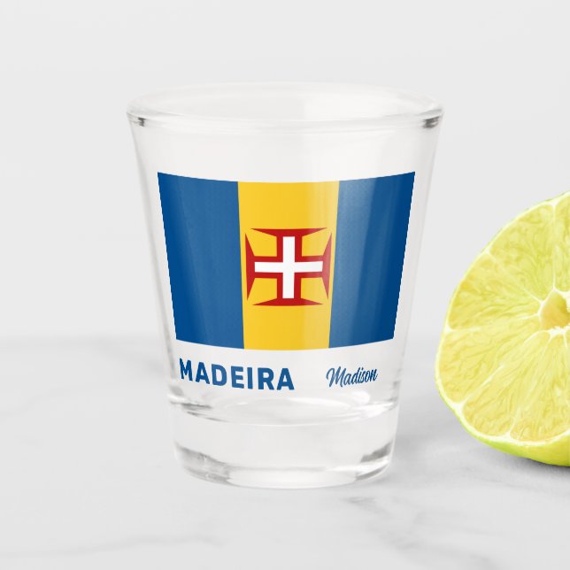Custom Name Madeira Flag Shot Glass (Front)