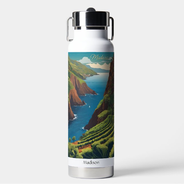 Custom Name Madeira Portugal Water Bottle (Front)
