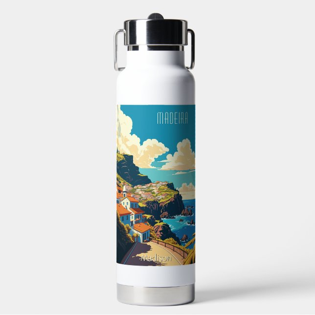 Custom Name Madeira Portugal Water Bottle (Front)
