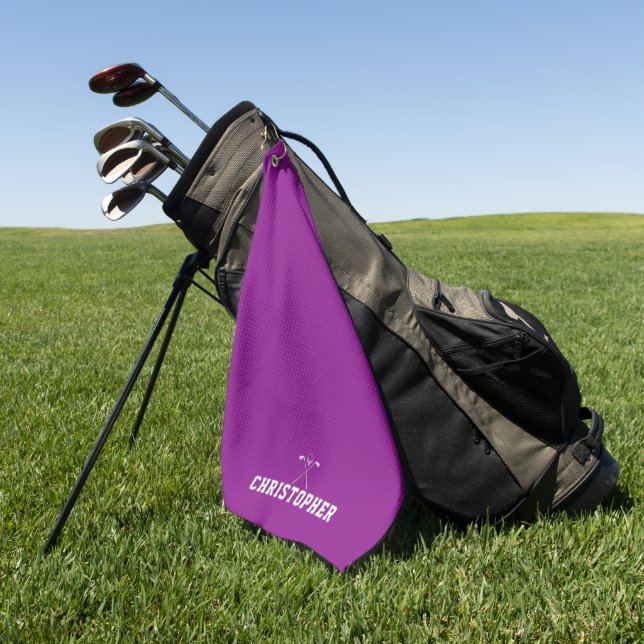 Custom Name Magenta Golf Towel (Green)