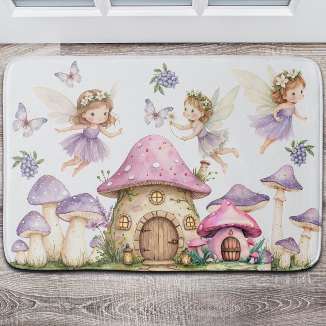 Custom Name Magic Fairies Pink Mushrooms Bath Mat (Creator Uploaded)