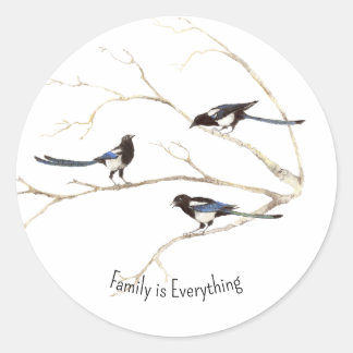 Custom Name Magpie Bird Family is Everything Classic Round Sticker