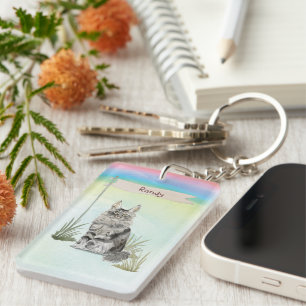 Custom Name Maine Coon Cat Pet Key Ring