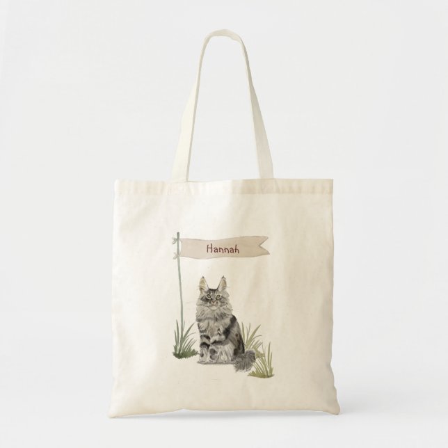 Custom Name Maine Coon Cat Pet Tote Bag (Front)