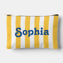 Custom Name Makeup Bag Yellow Cabana Stripe Pouch